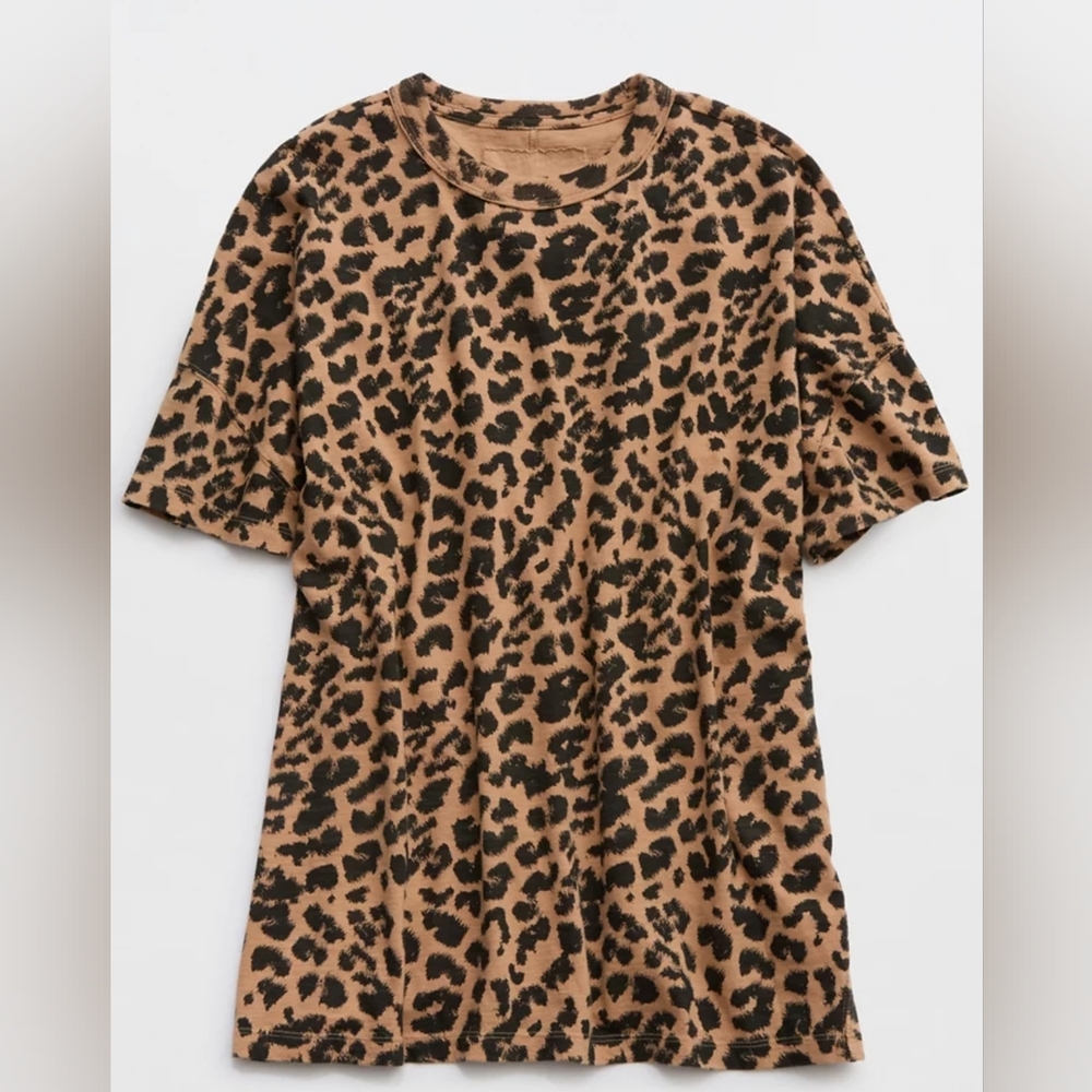 Aerie Oversized Crew Boyfriend T-Shirt Leopard Print New